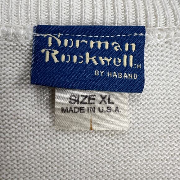Norman Rockwell Grandpa V Neck Cardigan Sweater White Blue Pockets Size XL - Picture 3 of 10